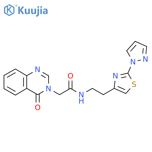 2-(4-oxo-3,4-dihydroquinazolin-3-yl)-N-{2-2-(1H-pyrazol-1-yl)-1,3-thiazol-4-ylethyl}acetamide structure