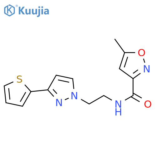 5-methyl-N-{2-3-(thiophen-2-yl)-1H-pyrazol-1-ylethyl}-1,2-oxazole-3-carboxamide structure