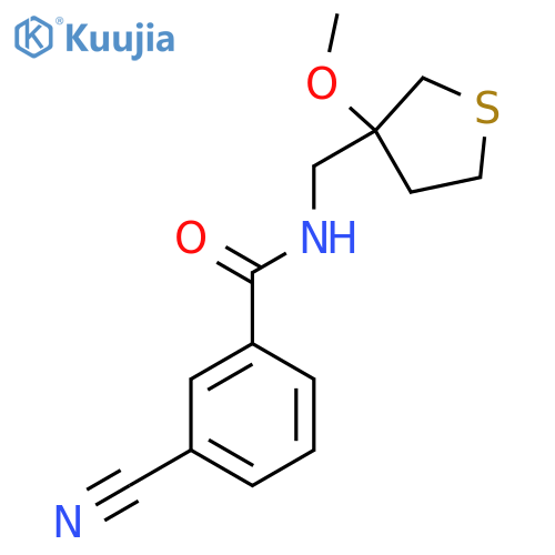 3-cyano-N-(3-methoxythiolan-3-yl)methylbenzamide structure