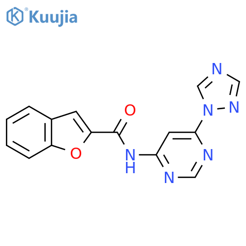 N-6-(1H-1,2,4-triazol-1-yl)pyrimidin-4-yl-1-benzofuran-2-carboxamide structure