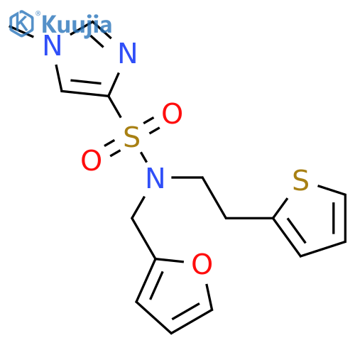 N-(furan-2-yl)methyl-1-methyl-N-2-(thiophen-2-yl)ethyl-1H-imidazole-4-sulfonamide structure