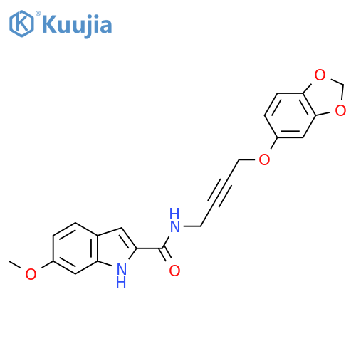 N-[4-(2H-1,3-benzodioxol-5-yloxy)but-2-yn-1-yl]-6-methoxy-1H-indole-2-carboxamide structure