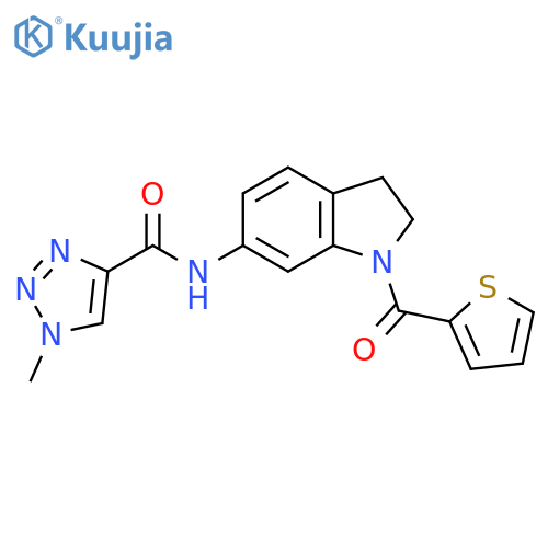 1-methyl-N-1-(thiophene-2-carbonyl)-2,3-dihydro-1H-indol-6-yl-1H-1,2,3-triazole-4-carboxamide structure