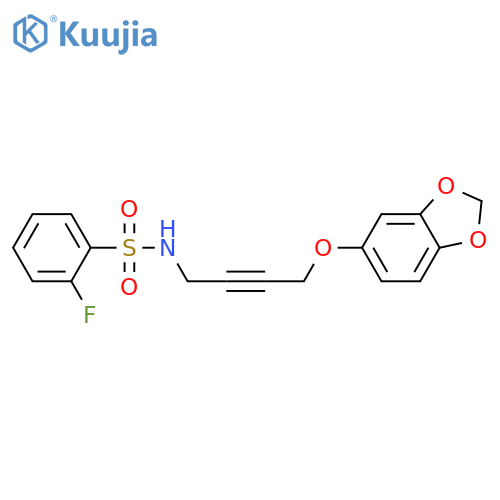 N-4-(2H-1,3-benzodioxol-5-yloxy)but-2-yn-1-yl-2-fluorobenzene-1-sulfonamide structure