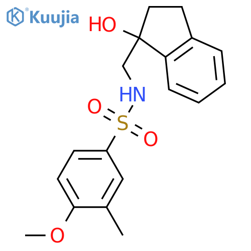 N-(1-hydroxy-2,3-dihydro-1H-inden-1-yl)methyl-4-methoxy-3-methylbenzene-1-sulfonamide structure