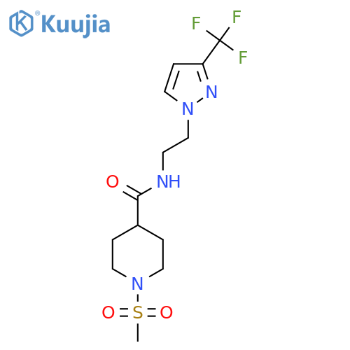 1-methanesulfonyl-N-{2-3-(trifluoromethyl)-1H-pyrazol-1-ylethyl}piperidine-4-carboxamide structure