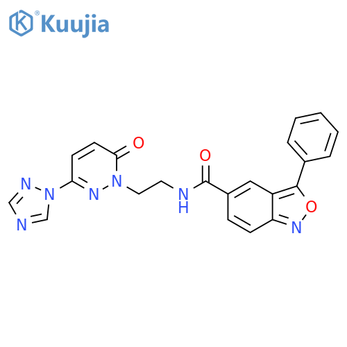 N-{2-6-oxo-3-(1H-1,2,4-triazol-1-yl)-1,6-dihydropyridazin-1-ylethyl}-3-phenyl-2,1-benzoxazole-5-carboxamide structure