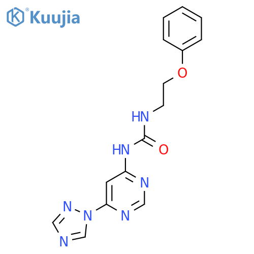 1-(2-phenoxyethyl)-3-6-(1H-1,2,4-triazol-1-yl)pyrimidin-4-ylurea structure