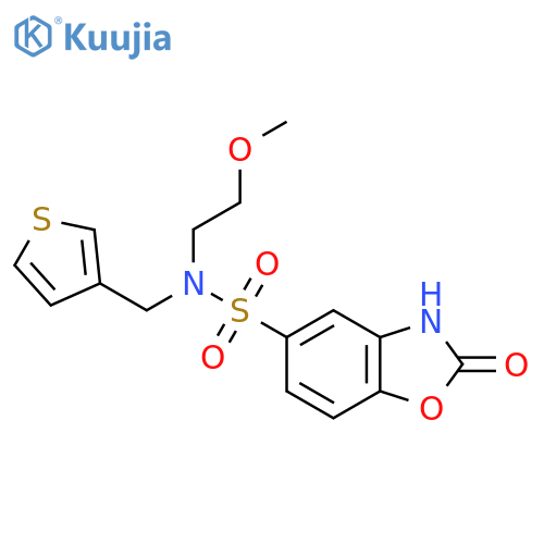 N-(2-methoxyethyl)-2-oxo-N-[(thiophen-3-yl)methyl]-2,3-dihydro-1,3-benzoxazole-5-sulfonamide structure