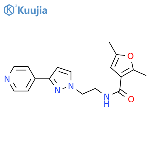 2,5-dimethyl-N-{2-3-(pyridin-4-yl)-1H-pyrazol-1-ylethyl}furan-3-carboxamide structure