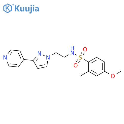 4-methoxy-2-methyl-N-{2-[3-(pyridin-4-yl)-1H-pyrazol-1-yl]ethyl}benzene-1-sulfonamide structure