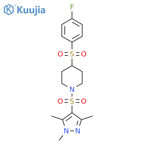 4-(4-fluorobenzenesulfonyl)-1-(1,3,5-trimethyl-1H-pyrazol-4-yl)sulfonylpiperidine structure