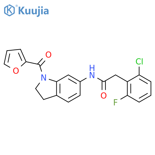2-(2-chloro-6-fluorophenyl)-N-1-(furan-2-carbonyl)-2,3-dihydro-1H-indol-6-ylacetamide structure