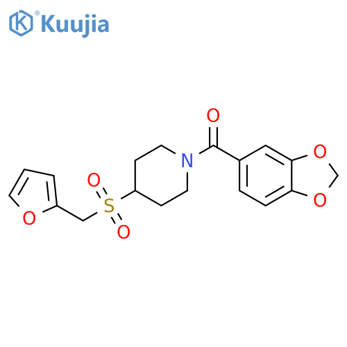 1-(2H-1,3-benzodioxole-5-carbonyl)-4-(furan-2-yl)methanesulfonylpiperidine structure