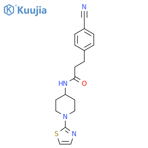 3-(4-cyanophenyl)-N-(1-(thiazol-2-yl)piperidin-4-yl)propanamide structure