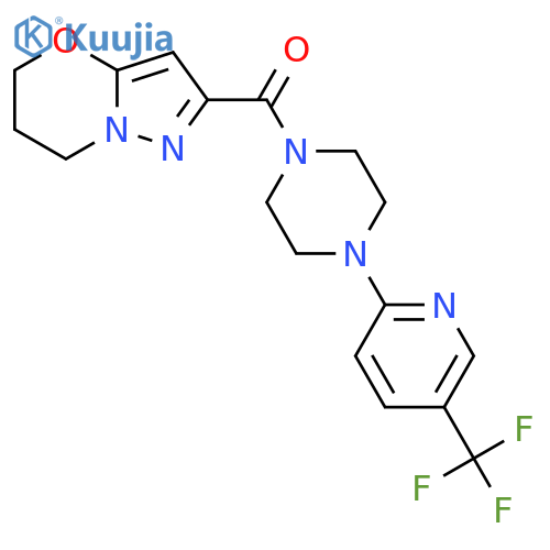1-{5H,6H,7H-pyrazolo3,2-b1,3oxazine-2-carbonyl}-4-5-(trifluoromethyl)pyridin-2-ylpiperazine structure