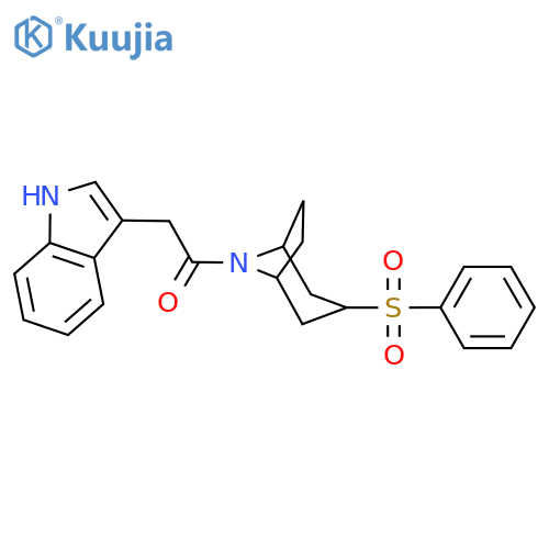1-[3-(benzenesulfonyl)-8-azabicyclo[3.2.1]octan-8-yl]-2-(1H-indol-3-yl)ethan-1-one structure