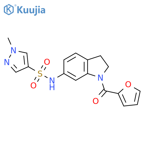 N-1-(furan-2-carbonyl)-2,3-dihydro-1H-indol-6-yl-1-methyl-1H-pyrazole-4-sulfonamide structure