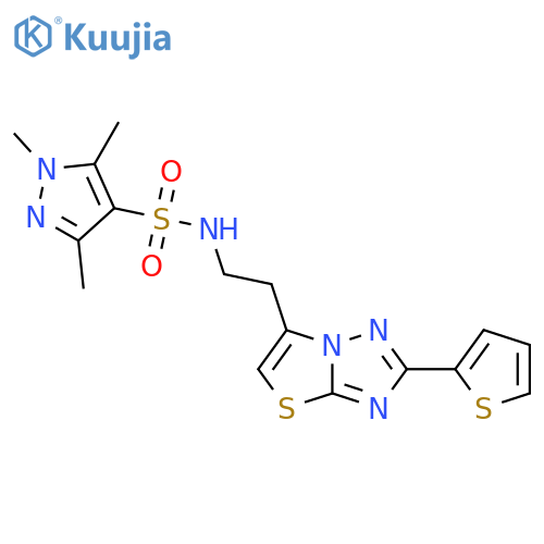 1,3,5-trimethyl-N-{2-2-(thiophen-2-yl)-1,2,4triazolo3,2-b1,3thiazol-6-ylethyl}-1H-pyrazole-4-sulfonamide structure