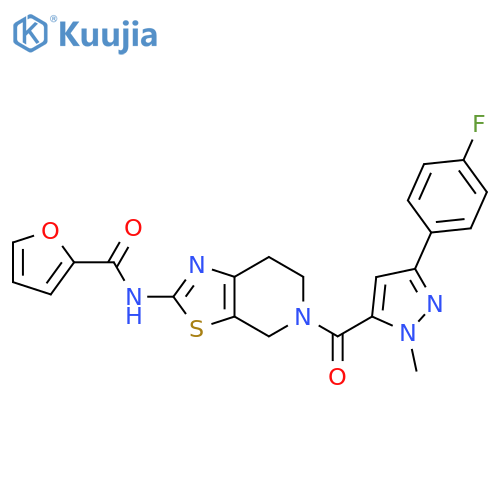 N-{5-[3-(4-fluorophenyl)-1-methyl-1H-pyrazole-5-carbonyl]-4H,5H,6H,7H-[1,3]thiazolo[5,4-c]pyridin-2-yl}furan-2-carboxamide structure