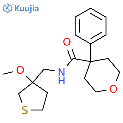 N-(3-methoxythiolan-3-yl)methyl-4-phenyloxane-4-carboxamide structure