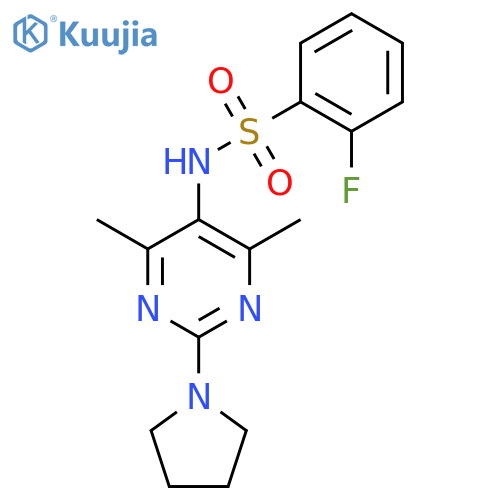 N-4,6-dimethyl-2-(pyrrolidin-1-yl)pyrimidin-5-yl-2-fluorobenzene-1-sulfonamide structure