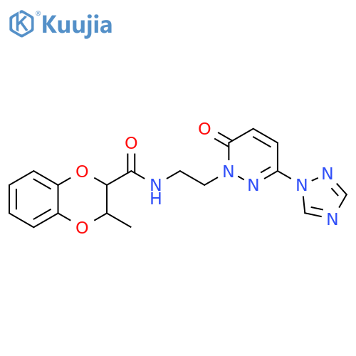 3-methyl-N-{2-6-oxo-3-(1H-1,2,4-triazol-1-yl)-1,6-dihydropyridazin-1-ylethyl}-2,3-dihydro-1,4-benzodioxine-2-carboxamide structure
