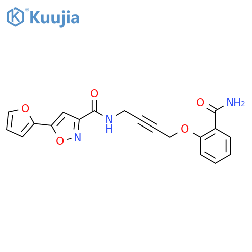 N-4-(2-carbamoylphenoxy)but-2-yn-1-yl-5-(furan-2-yl)-1,2-oxazole-3-carboxamide structure