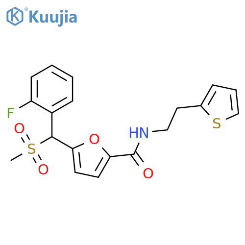 5-{(2-fluorophenyl)methanesulfonylmethyl}-N-2-(thiophen-2-yl)ethylfuran-2-carboxamide structure