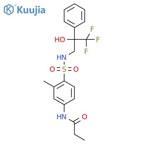 N-{3-methyl-4-(3,3,3-trifluoro-2-hydroxy-2-phenylpropyl)sulfamoylphenyl}propanamide structure