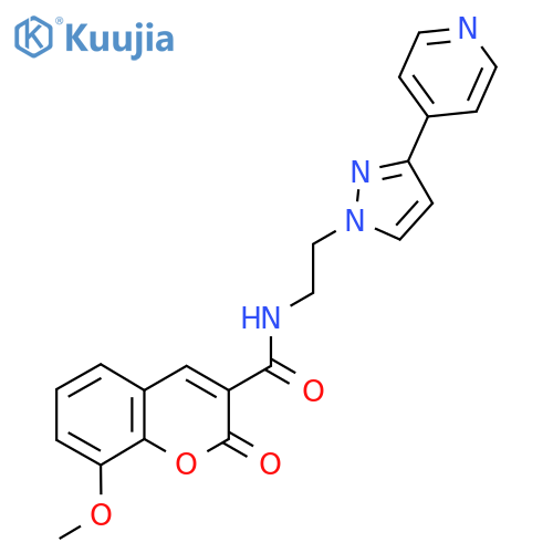 8-methoxy-2-oxo-N-{2-[3-(pyridin-4-yl)-1H-pyrazol-1-yl]ethyl}-2H-chromene-3-carboxamide structure