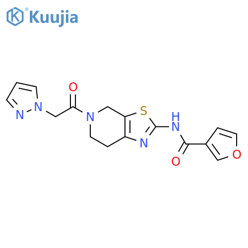 N-{5-2-(1H-pyrazol-1-yl)acetyl-4H,5H,6H,7H-1,3thiazolo5,4-cpyridin-2-yl}furan-3-carboxamide structure