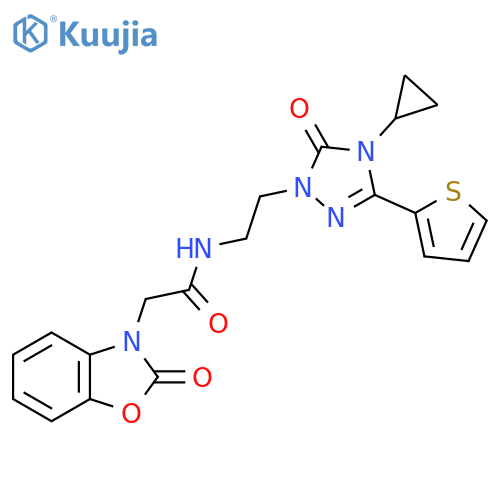N-{2-4-cyclopropyl-5-oxo-3-(thiophen-2-yl)-4,5-dihydro-1H-1,2,4-triazol-1-ylethyl}-2-(2-oxo-2,3-dihydro-1,3-benzoxazol-3-yl)acetamide structure