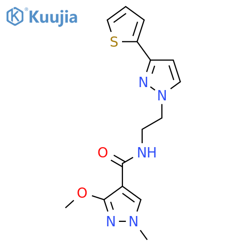 3-methoxy-1-methyl-N-{2-3-(thiophen-2-yl)-1H-pyrazol-1-ylethyl}-1H-pyrazole-4-carboxamide structure