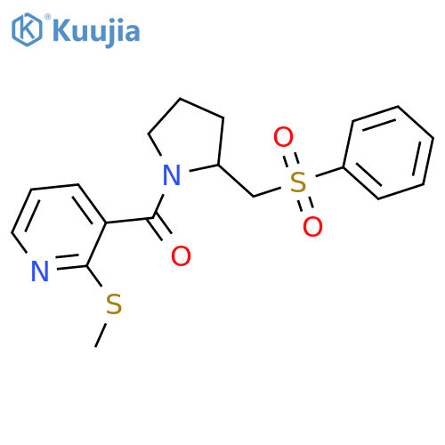 3-{2-(benzenesulfonyl)methylpyrrolidine-1-carbonyl}-2-(methylsulfanyl)pyridine structure