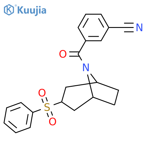 3-3-(benzenesulfonyl)-8-azabicyclo3.2.1octane-8-carbonylbenzonitrile structure