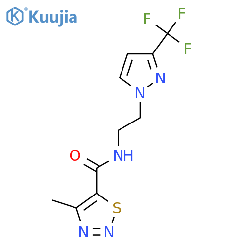 4-methyl-N-{2-3-(trifluoromethyl)-1H-pyrazol-1-ylethyl}-1,2,3-thiadiazole-5-carboxamide structure