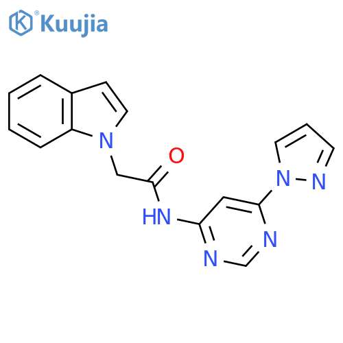 2-(1H-indol-1-yl)-N-6-(1H-pyrazol-1-yl)pyrimidin-4-ylacetamide structure
