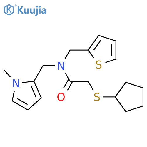 2-(cyclopentylsulfanyl)-N-(1-methyl-1H-pyrrol-2-yl)methyl-N-(thiophen-2-yl)methylacetamide structure