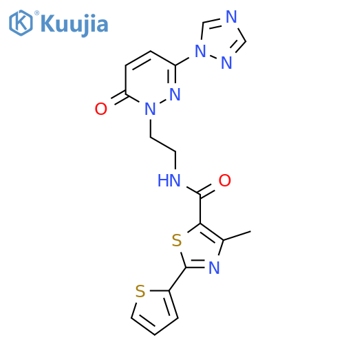 4-methyl-N-{2-6-oxo-3-(1H-1,2,4-triazol-1-yl)-1,6-dihydropyridazin-1-ylethyl}-2-(thiophen-2-yl)-1,3-thiazole-5-carboxamide structure