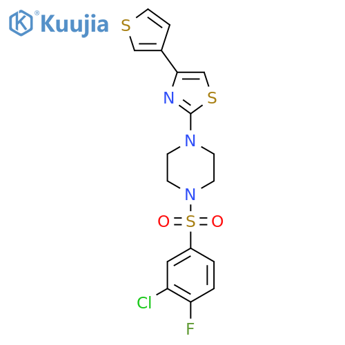 2-(4-((3-Chloro-4-fluorophenyl)sulfonyl)piperazin-1-yl)-4-(thiophen-3-yl)thiazole structure