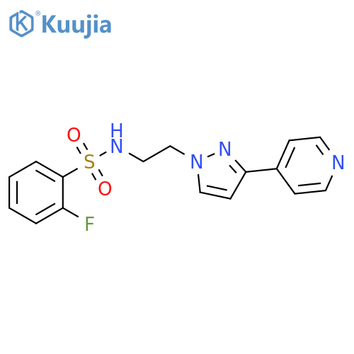 2-fluoro-N-{2-3-(pyridin-4-yl)-1H-pyrazol-1-ylethyl}benzene-1-sulfonamide structure