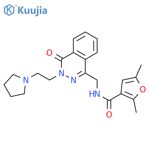 2,5-dimethyl-N-({4-oxo-3-[2-(pyrrolidin-1-yl)ethyl]-3,4-dihydrophthalazin-1-yl}methyl)furan-3-carboxamide structure