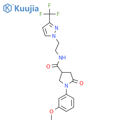 1-(3-methoxyphenyl)-5-oxo-N-{2-3-(trifluoromethyl)-1H-pyrazol-1-ylethyl}pyrrolidine-3-carboxamide structure