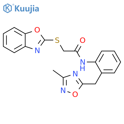 2-(1,3-benzoxazol-2-ylsulfanyl)-N-{2-[(3-methyl-1,2,4-oxadiazol-5-yl)methyl]phenyl}acetamide structure