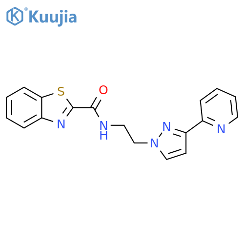 N-{2-3-(pyridin-2-yl)-1H-pyrazol-1-ylethyl}-1,3-benzothiazole-2-carboxamide structure