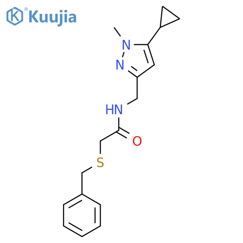 2-(benzylsulfanyl)-N-(5-cyclopropyl-1-methyl-1H-pyrazol-3-yl)methylacetamide structure
