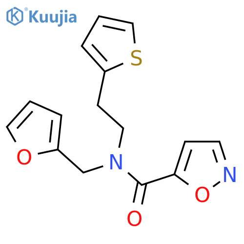 N-(furan-2-yl)methyl-N-2-(thiophen-2-yl)ethyl-1,2-oxazole-5-carboxamide structure