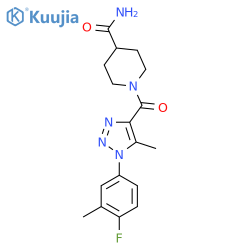 1-1-(4-fluoro-3-methylphenyl)-5-methyl-1H-1,2,3-triazole-4-carbonylpiperidine-4-carboxamide structure