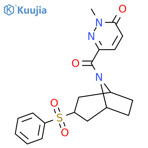 6-3-(benzenesulfonyl)-8-azabicyclo3.2.1octane-8-carbonyl-2-methyl-2,3-dihydropyridazin-3-one structure